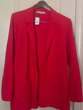 LOFT Bright Red Open-Front Sweater Blazer Jacket